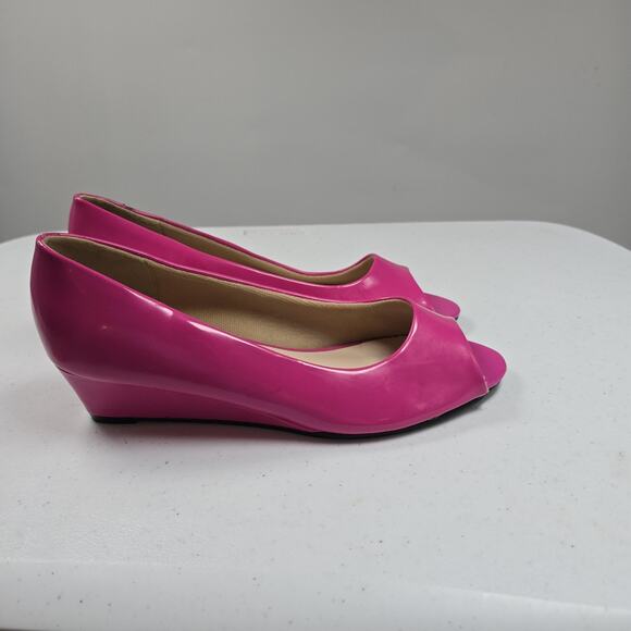 Valley Lane Patent Peep Toe Wedge Heels Womens 7.5 Fuchsia Pink - Picture 8 of 11